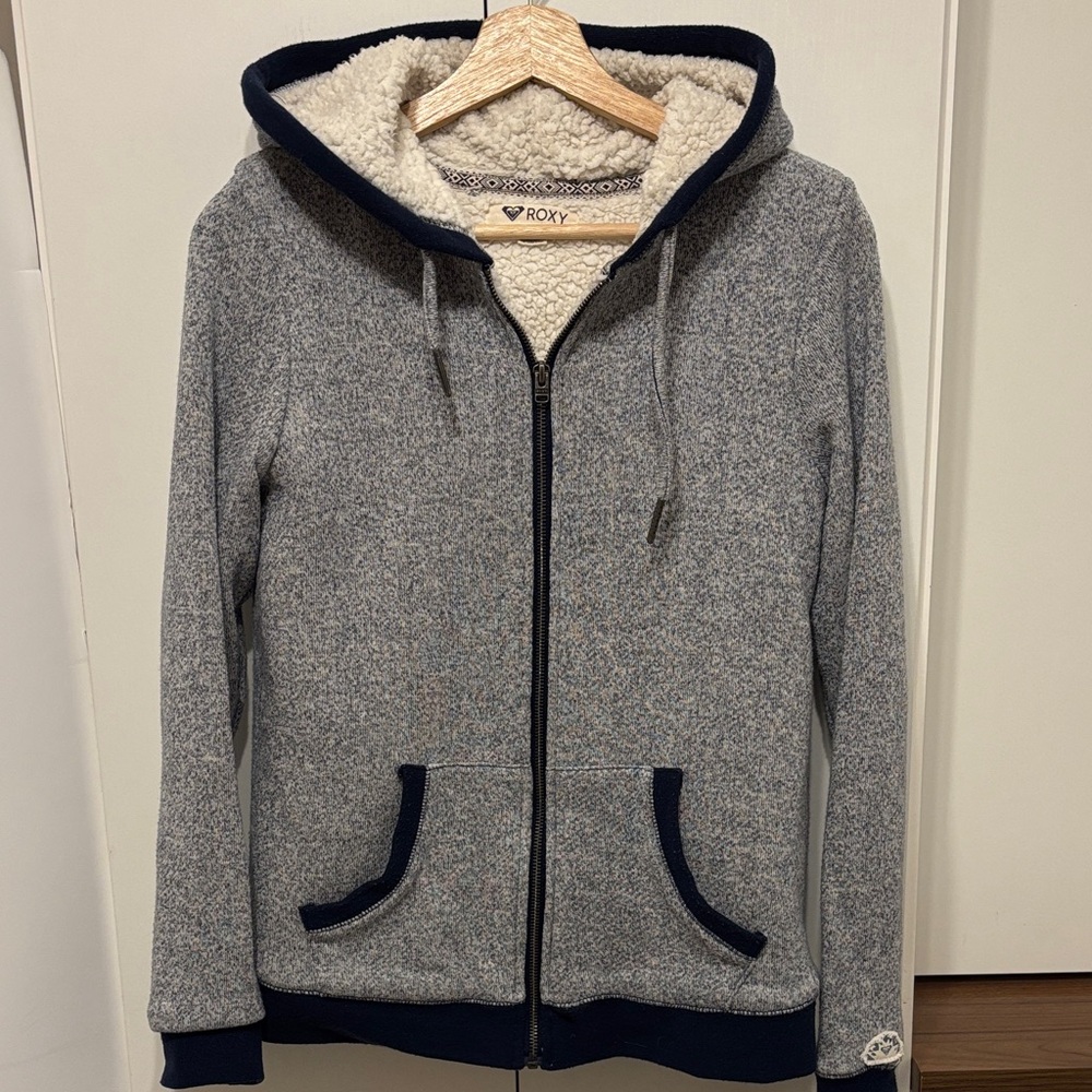 Roxy Heathered Navy Fleece-Lined Hoodie - M